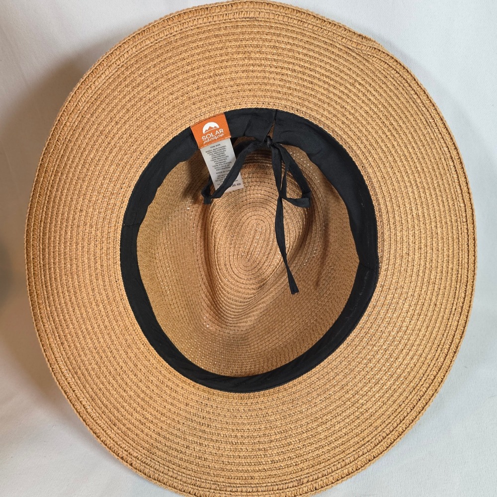 Solar Escape Tan Women's Fedora Straw Sun Hat Black Ribbon Band Boho Adjustable - Picture 6 of 8